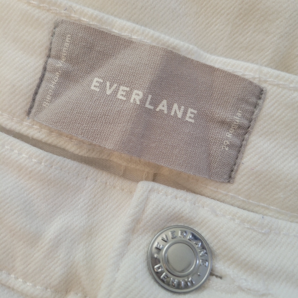 Everlane High Rise Kick Crop Jeans Frayed Ankle White Denim Nautical Preppy 29 - Picture 9 of 10